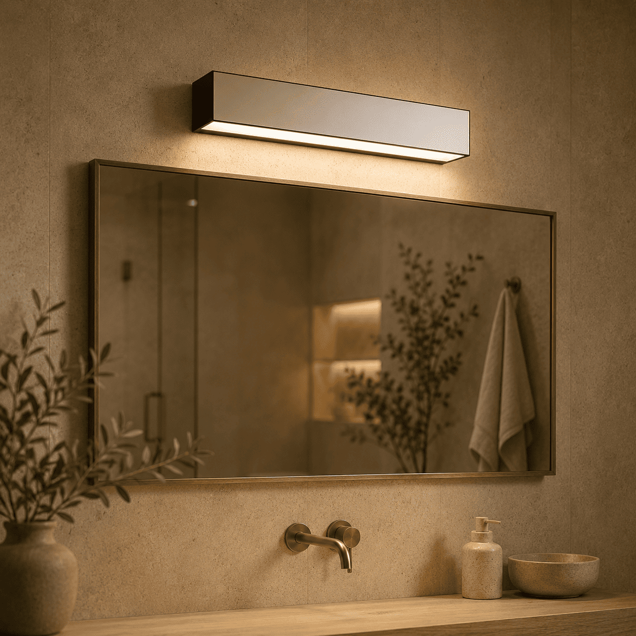 LED Wandleuchte Schmal IP44 – Linear, Metall, Badezimmer geeignet, Spiegelfront