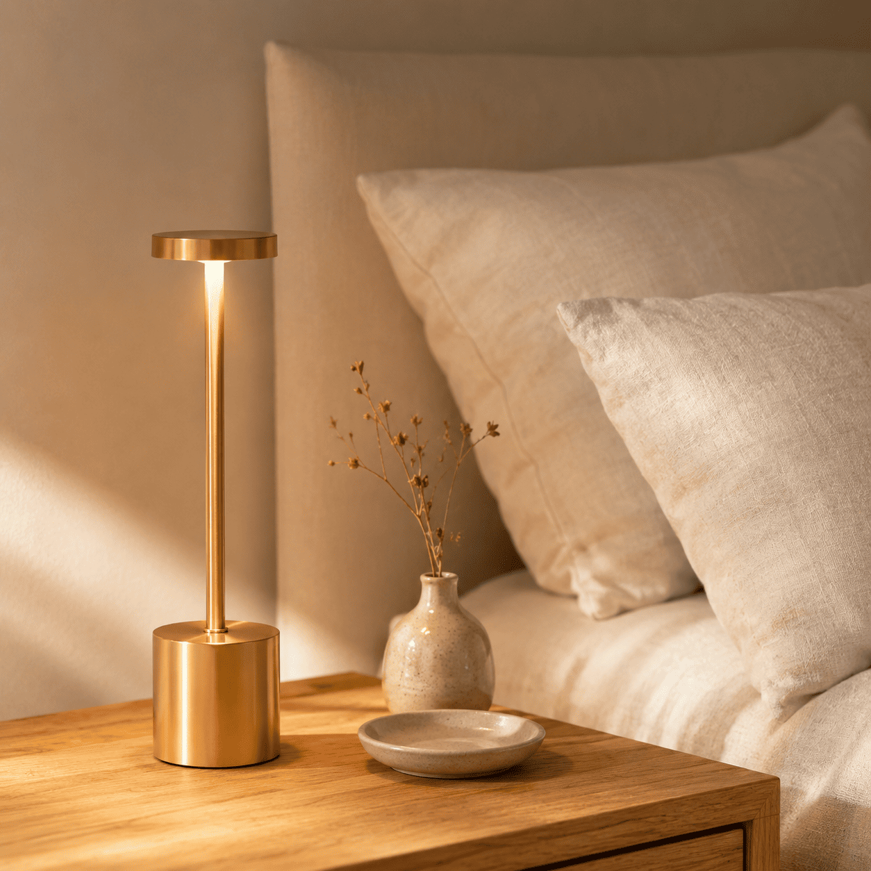 Kabellose LED Tischlampe – Metall, Touch dimmbar, Akku bis 15h, USB aufladbar