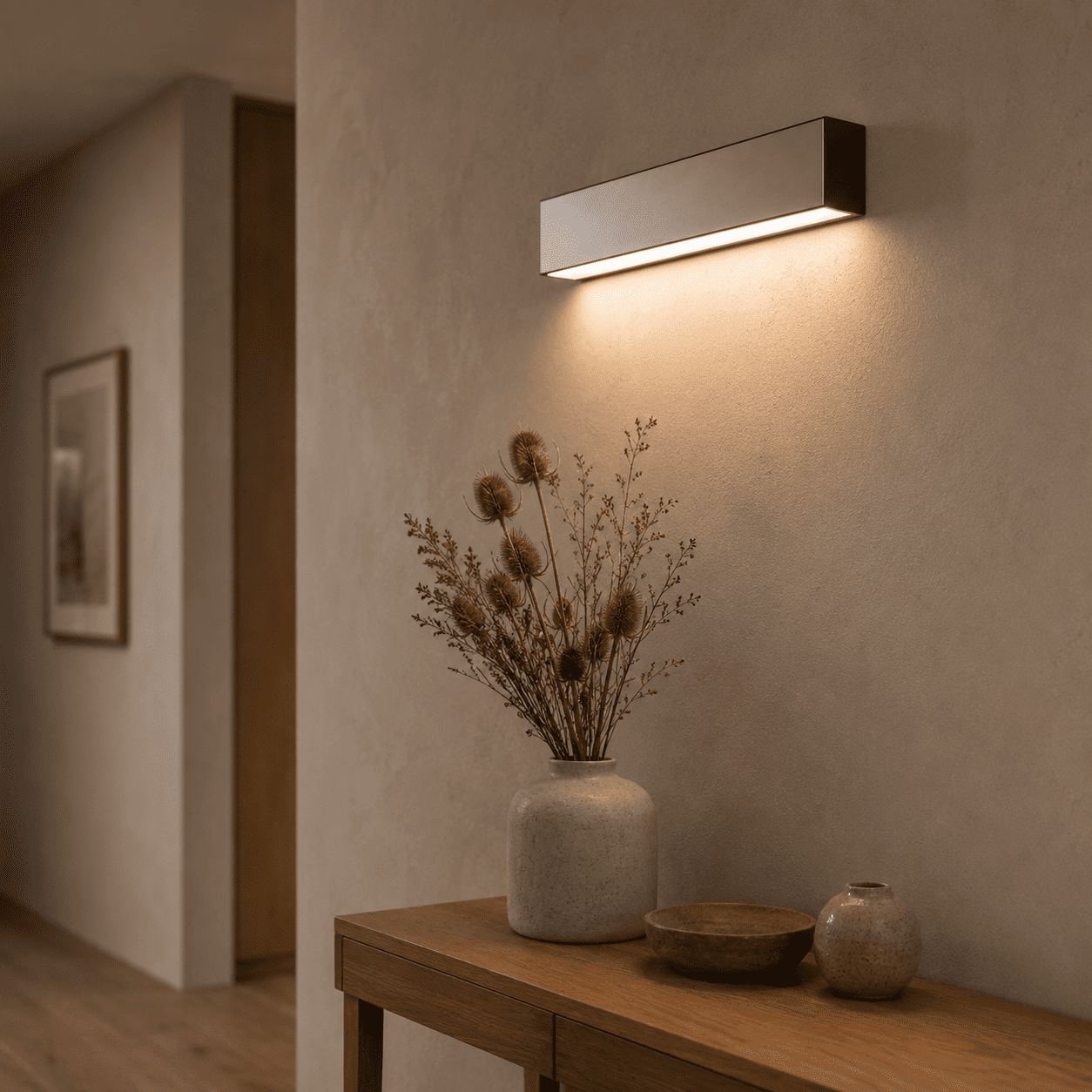 LED Wandleuchte Schmal IP44 – Linear, Metall, Badezimmer geeignet, Spiegelfront